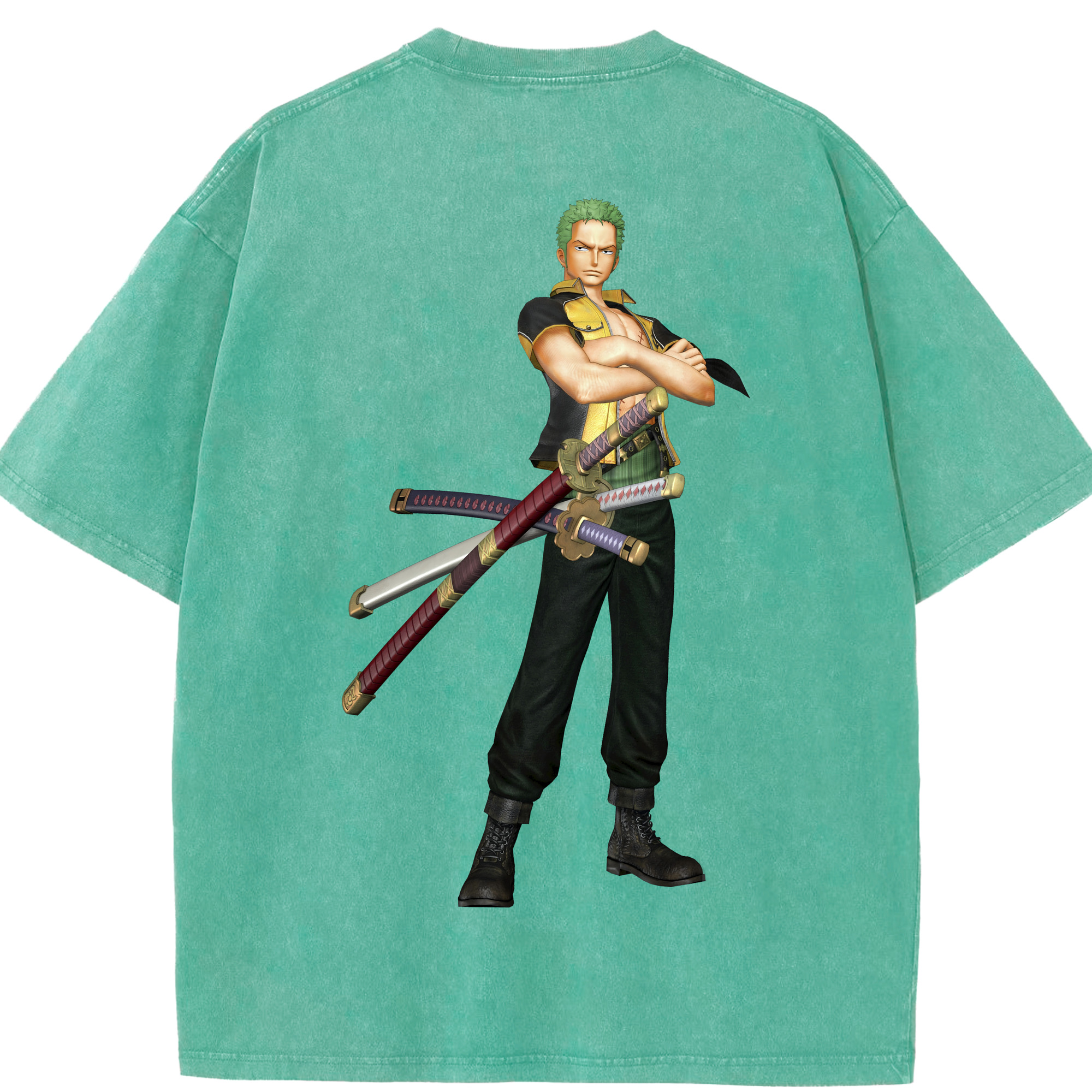 ワンピース ロロノア・ゾロ ONE PIECE Roronoa Zoro 綿100% ヴィンテージ風 半袖Tシャツ（背面プリント）